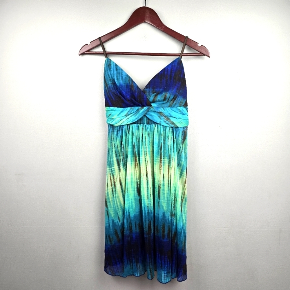 Vintage Y2K Slinky Babydoll Dress Blue Green Womens Sz L Fairy‎ Grunge